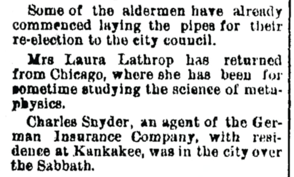 newspaper clipping about Laura Lathrop