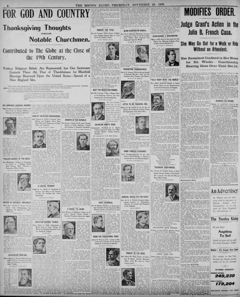 Thanksgiving Day 1900: the threshold of a new century