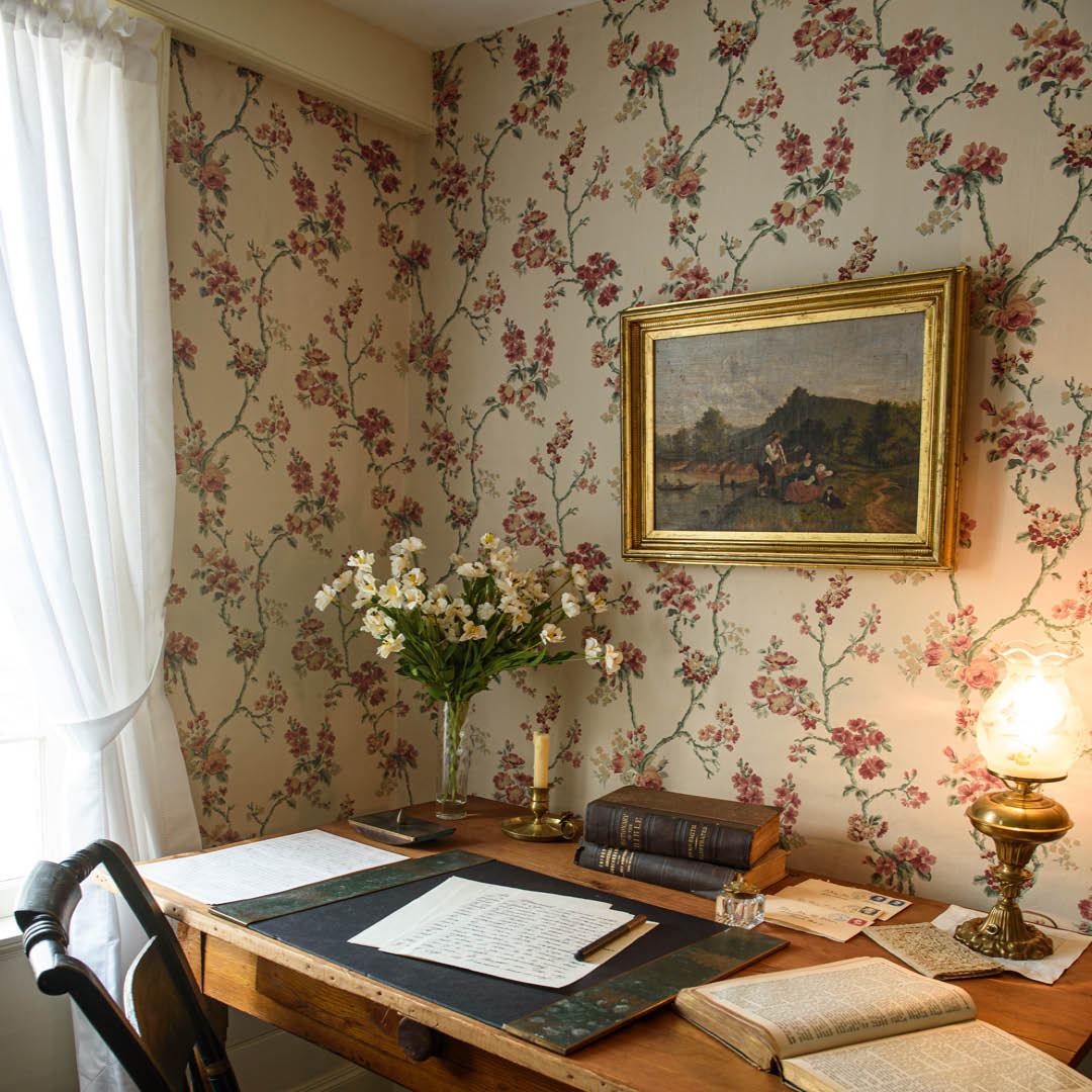 Desk displayed in bedroom where Mary Baker Eddy stayed in the Bagley house in Amesbury, Massachusetts, 1868, 1870