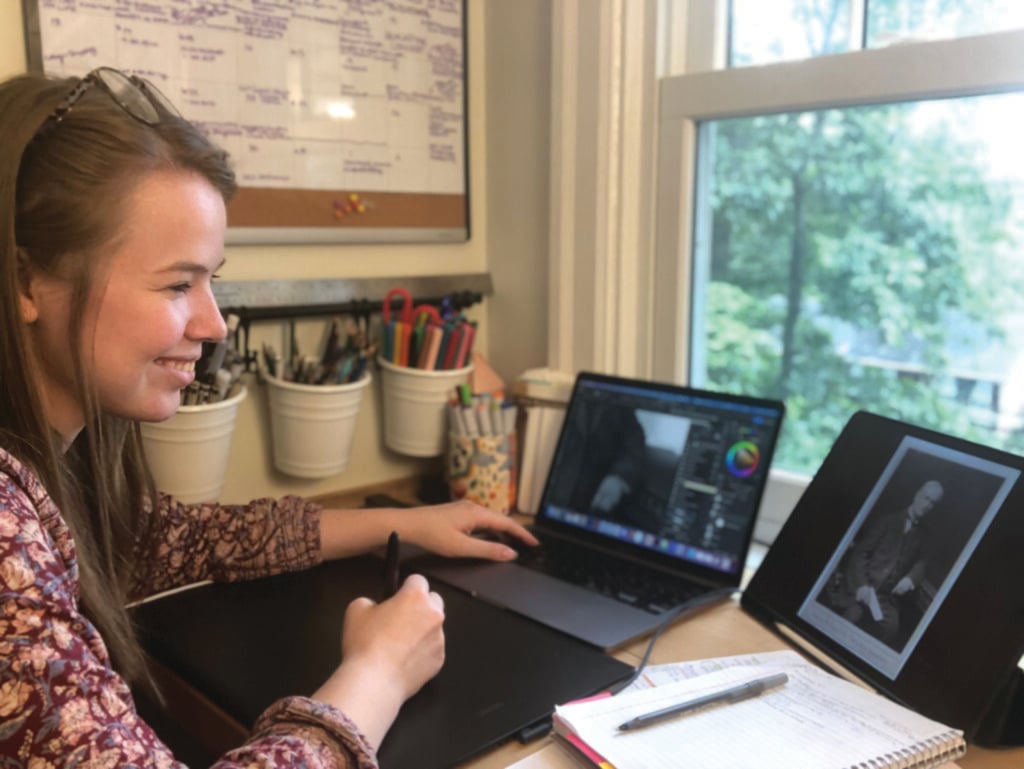 Intern Mackenzie Shivers illustrates for Longyear Museum.