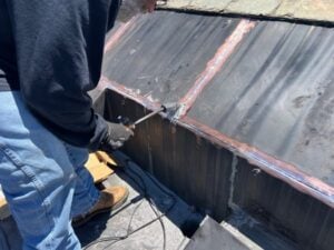 Soldering seams of copper integral gutter